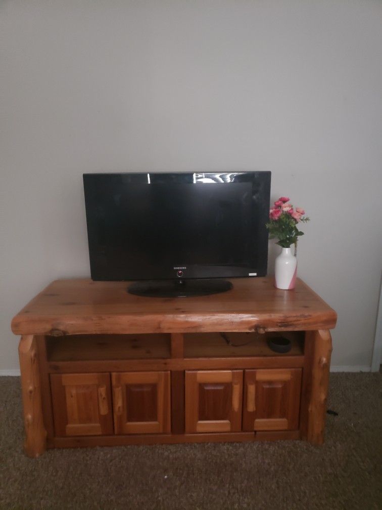 Cedar Log Wide-screen TV stand