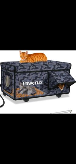 ALL WEATHER Heated Cat House for Outdoors, Insulated & Safe Escape Door, Waterproof