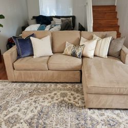 Living Spaces Beige Suede Sectional w/ Chaise – Excellent Condition!