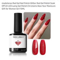 modelones Red Gel Nail Polish Glitter Red Gel Polish Soak Off UV LED Lamp Gel Polish Christams New Year Manicure Gift for Women Girl 15ML