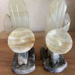  Vintage Hand Carved 0nyx Mexican Siesta Bookends.
