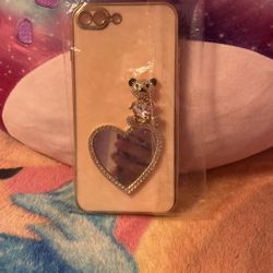 Pink Sparkly Bear Phone Case With Heart Mirror