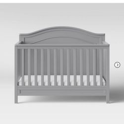 Gray Baby Crib With Mattress And Cover