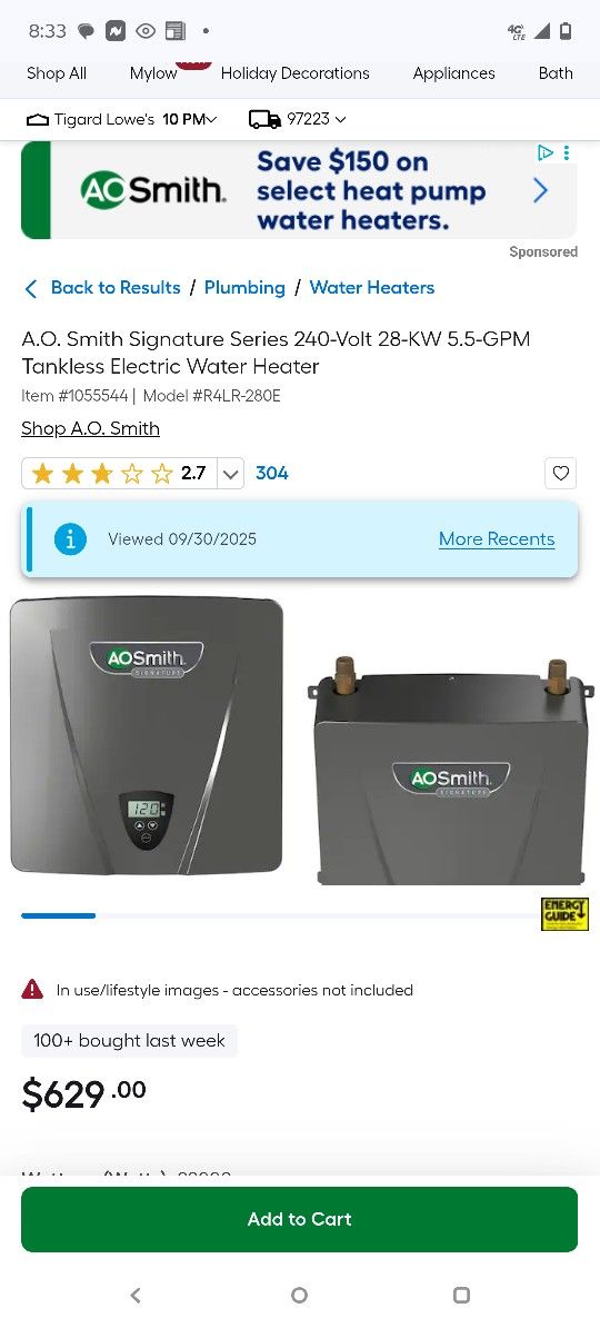 A.O. Smith Signature Series 240-Volt 28-KW 5.5-GPM Tankless Electric Water Heater