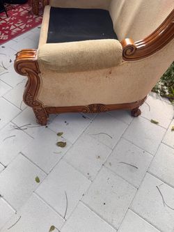 Ornate Carved Wood Wingback Armchair