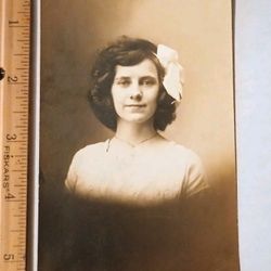 1913 RPPC Woman Teenager Bow Madeline McMillin Photo RPPC Vintage Antique Real Postcard Post Card PC Collectible