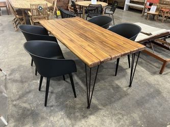 *BRAND NEW* OPEN BOX Rectangular 100% FSC Certified Solid Wood Top & Aluminum Legs Table And Chairs Outdoor Dining Set