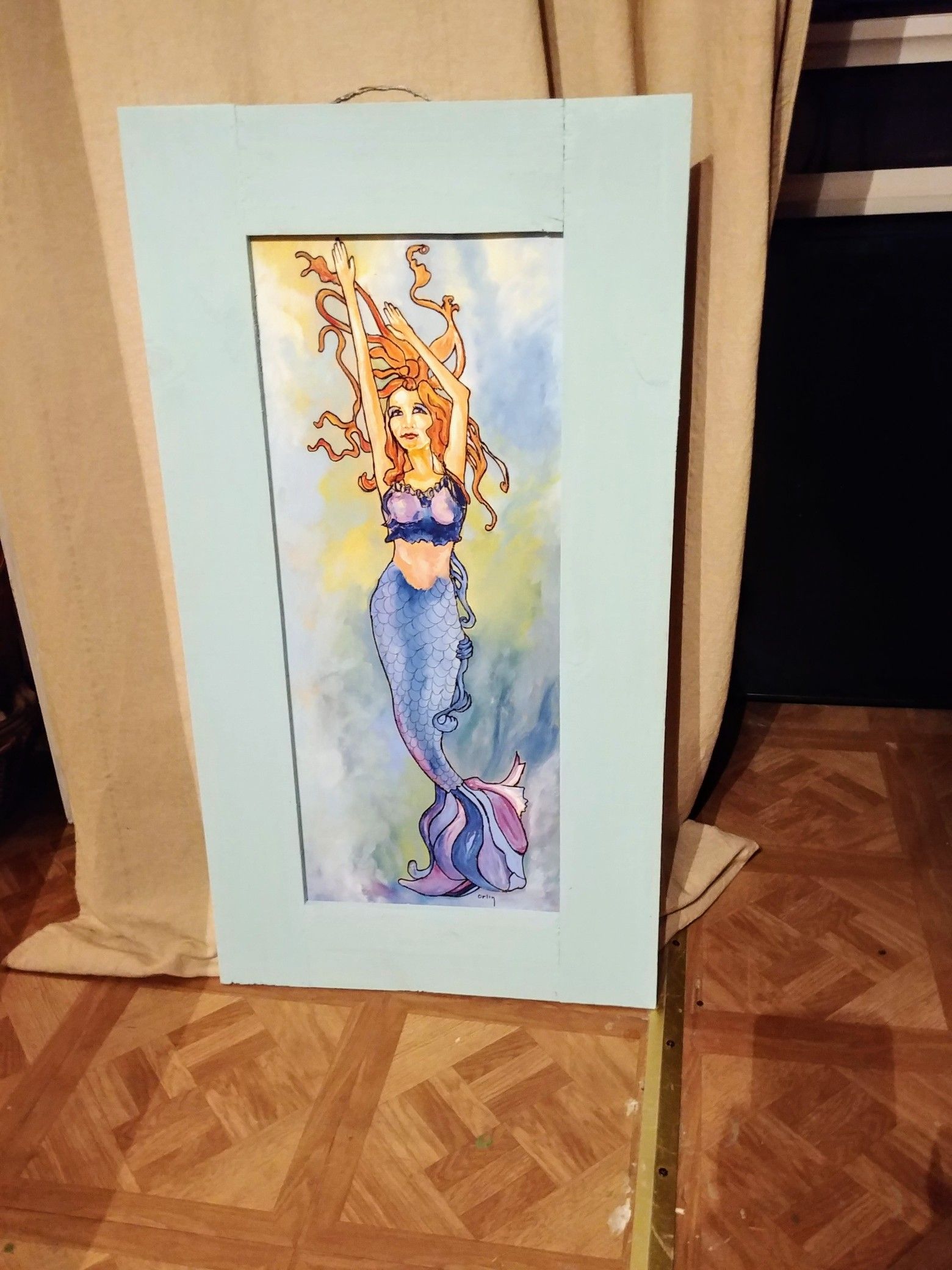 In St. Cloud - Mermaid painting on wood with wood frame