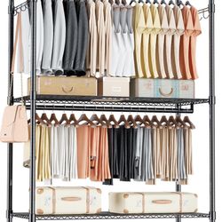 New in box Homdox 3 Tier Heavy Duty Garment Rack with Wheels, Adjustable Wire Clothes Rack with Double Hanging Rods, Portable Closets for Hanging Clot