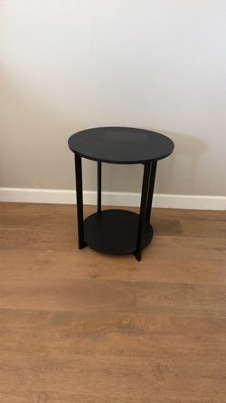 Black Round Side Table with Bottom Shelf
