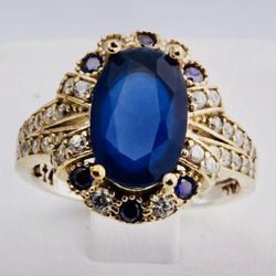 Turkish Sapphire Topaz 925 Silver Ring Size #8