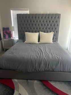 King Restoration Hardware Style Diamond-Tufted Shelter Bed  70” Tall Headboard