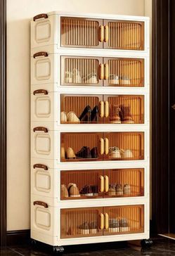 50cm/19.69in Wide Folding Storage Cabinet, 1-6 Layers Selectable, Thickened Double-Door With Wheels Storage Cabine