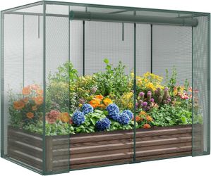 2 in 1 Galvanized Raised Garden Bed Kit with Mesh 72.8" x 37.4" x 59" Plant Protection Tent
