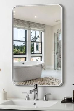 Rectangular Wall Mirror with Silver Metal Frame