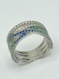 NWOT S925 Silver Tone Intertwined multicolor Cubic Zircon Eternity Ring in 7