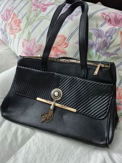 Black Faux leather Handbag   with Gold  -Tone  Hardware