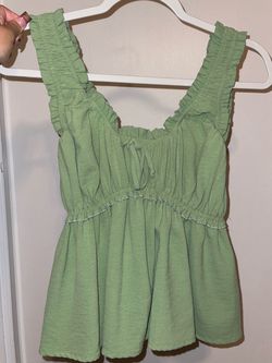 Green Ruffle Strap Babydoll Tank Top