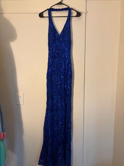 Royal Blue Sequin Halter Maxi Gown