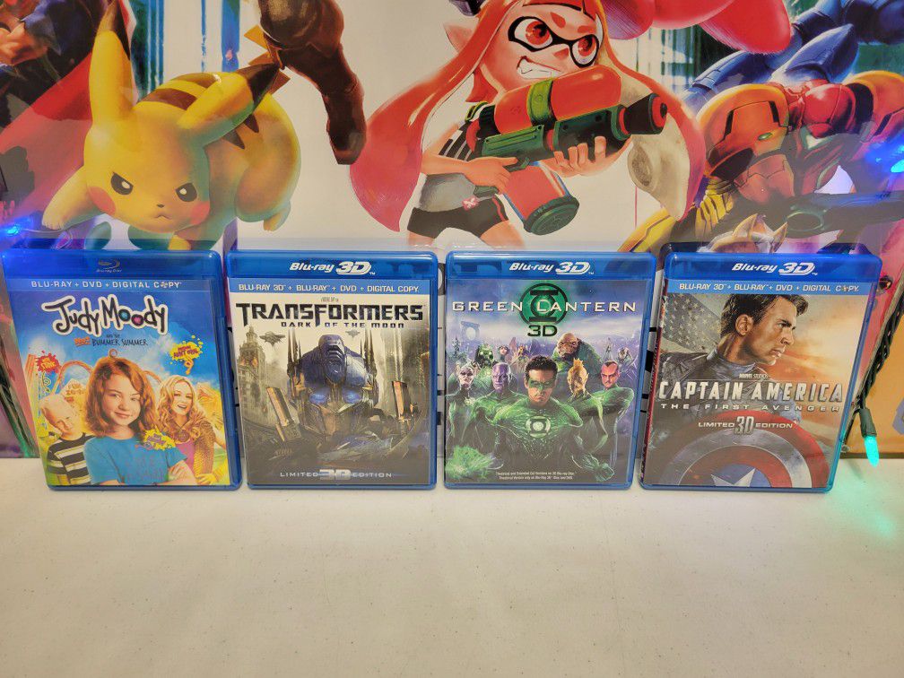 Blu-Ray 3D DVD Movie Set Transformers Green Lantern Captain America Marvel