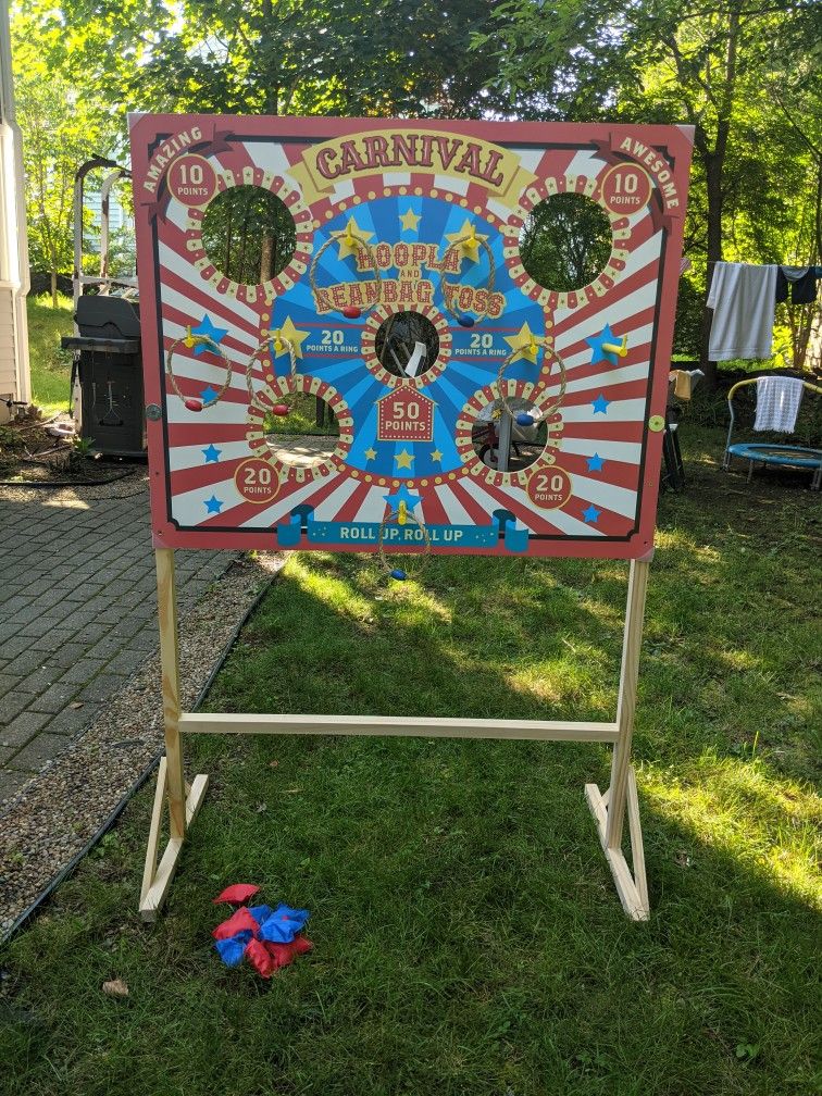 Cornhole Set With 8 Cornhole Bags And Hoops 2in1