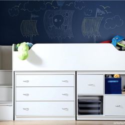 Loft Bed With Stairs In White- Twin Bed 