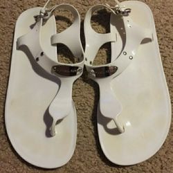 Womens Michael Kors MK Ankle Strap Silver Plated Jelly Sandals - White, Size 5