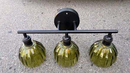 3-Light Matte Black Vanity Light with Olive Green Glass Shades