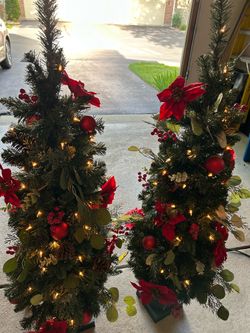 Christmas in June - (2) Decorated Pre-Lit Christmas Trees