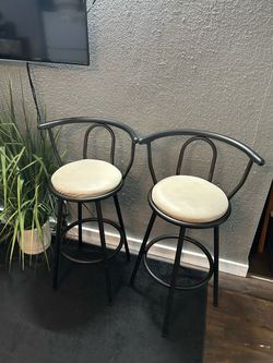 Pair of Metal Bar Stools with Curved Backrests