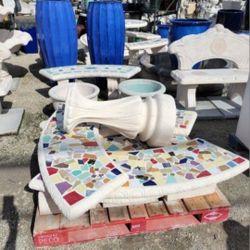 Concrete Mosaic Picnic Table with 3 Benches/ Outdoor Patio Furniture