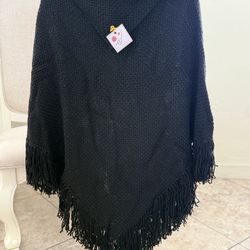 Handmade Black Poncho | Size: L-XXL, Unisex