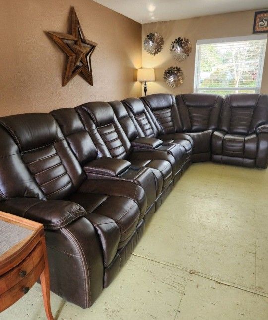 Leather recliner sectional couch sofa