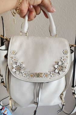Mochila Michael Kors Evie Flower Garden Cuero Blanco - Excelente Estado