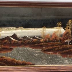 Rare Antique Scenic Painting On Mirrored Glass By G.Clemons 1(contact info removed) 32x17 The glass has wear on the inside and sorry for reflections