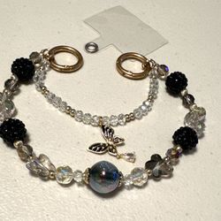 Phone Chain multi-strand beaded Butterfly charm & crystal beads