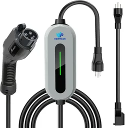Level 1 and 2 Portable Ev Charger 16A, Electric Car Charger J1772 with 25ft Cable, Electric Vehicle Charging Stations Outdoor with Nema 6-20 Plug and 