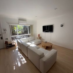 Article Sectional Modular Sofa Couch Extended Side Chaise  4 Pieces Beige/white/gray