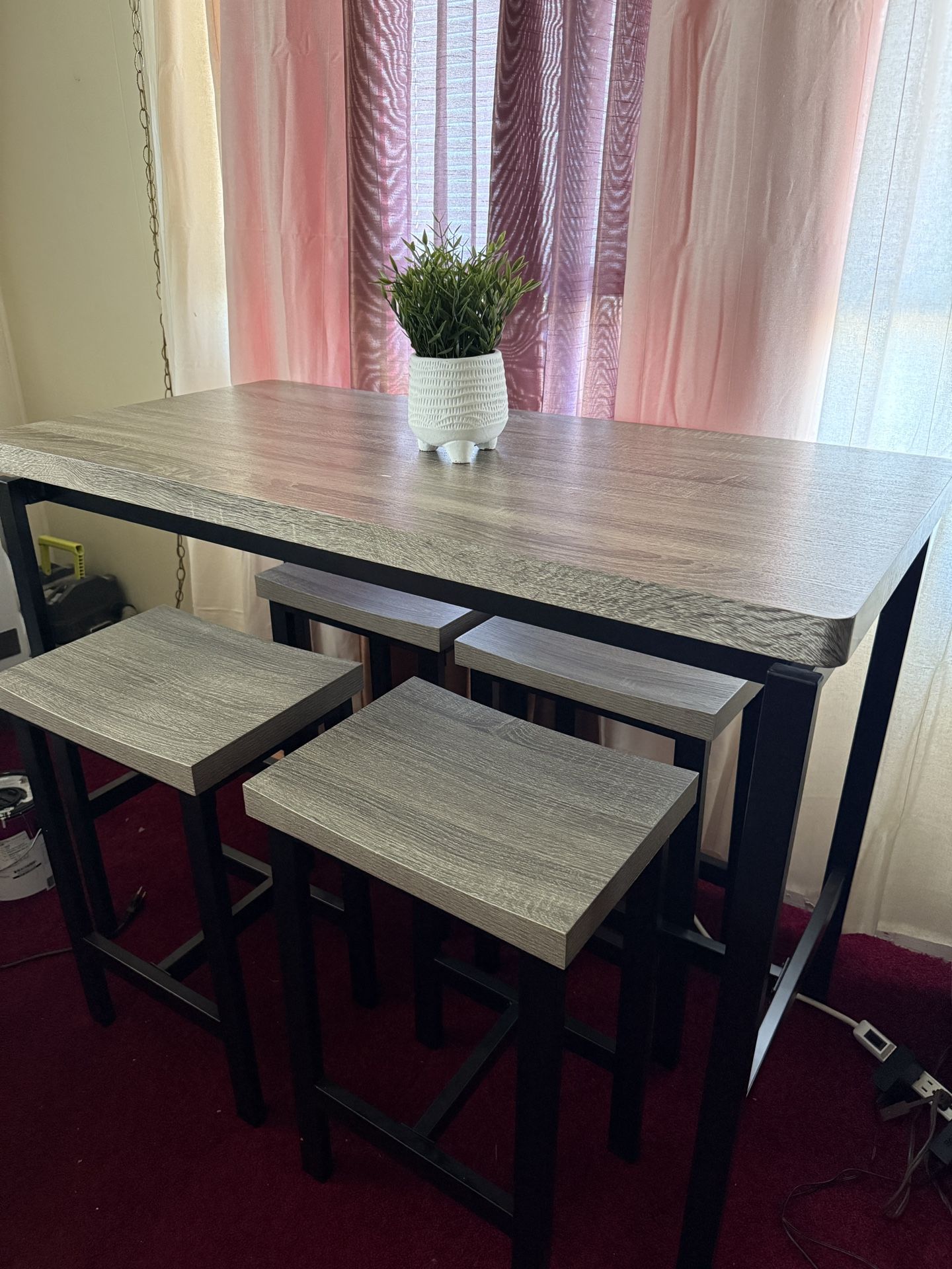 Bar Table And 4 Stool Chairs Set