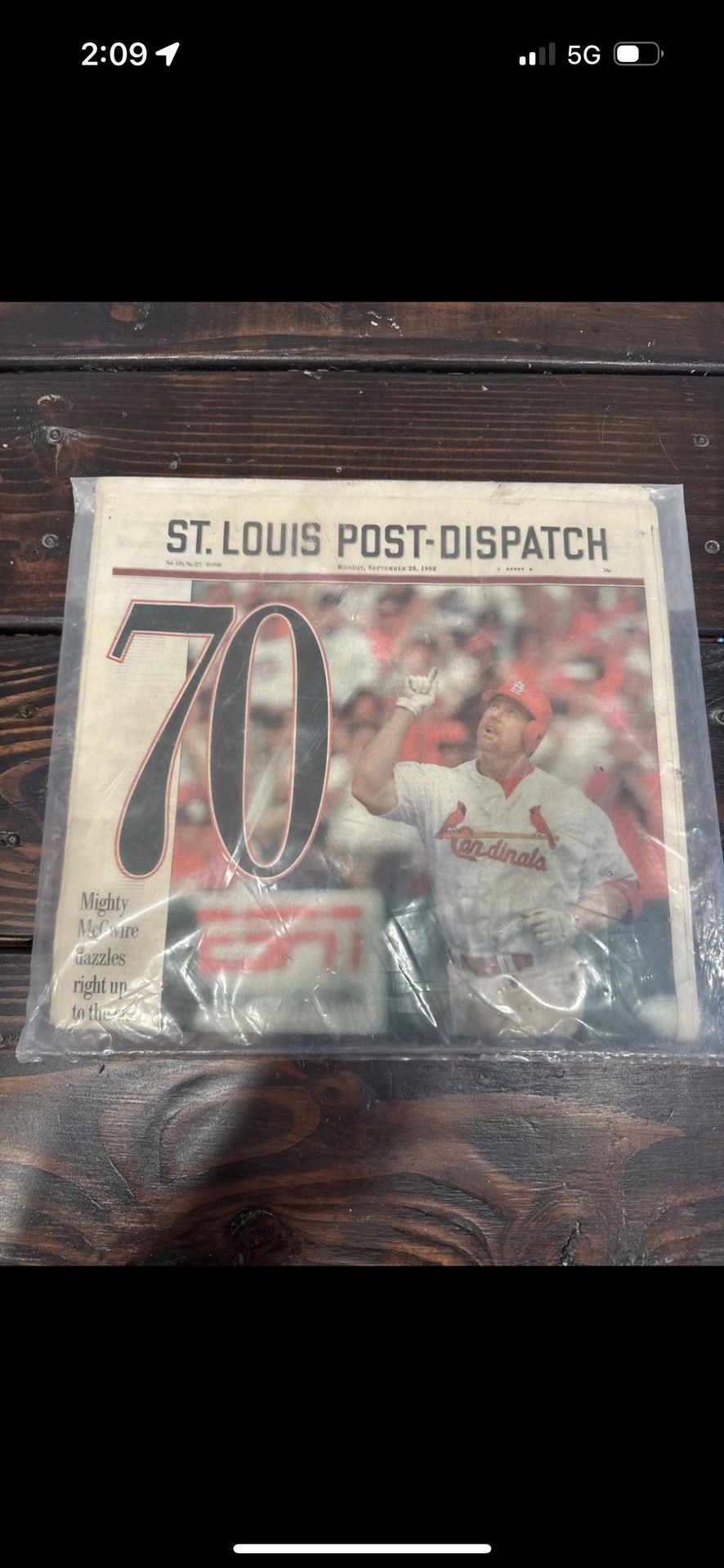 Mark McGuire 70th home run paper