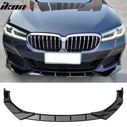 Fits 2021-2023 BMW G30 5 Series Sedan IKON Front Bumper Lip Spoiler Gloss Black PP