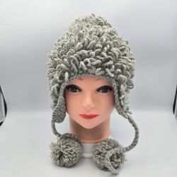 Unbranded GrayCrochet Aviator/Pilot Ear Flap Pom WinterBeanie