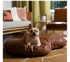 Round Brown Leather Dog Bed