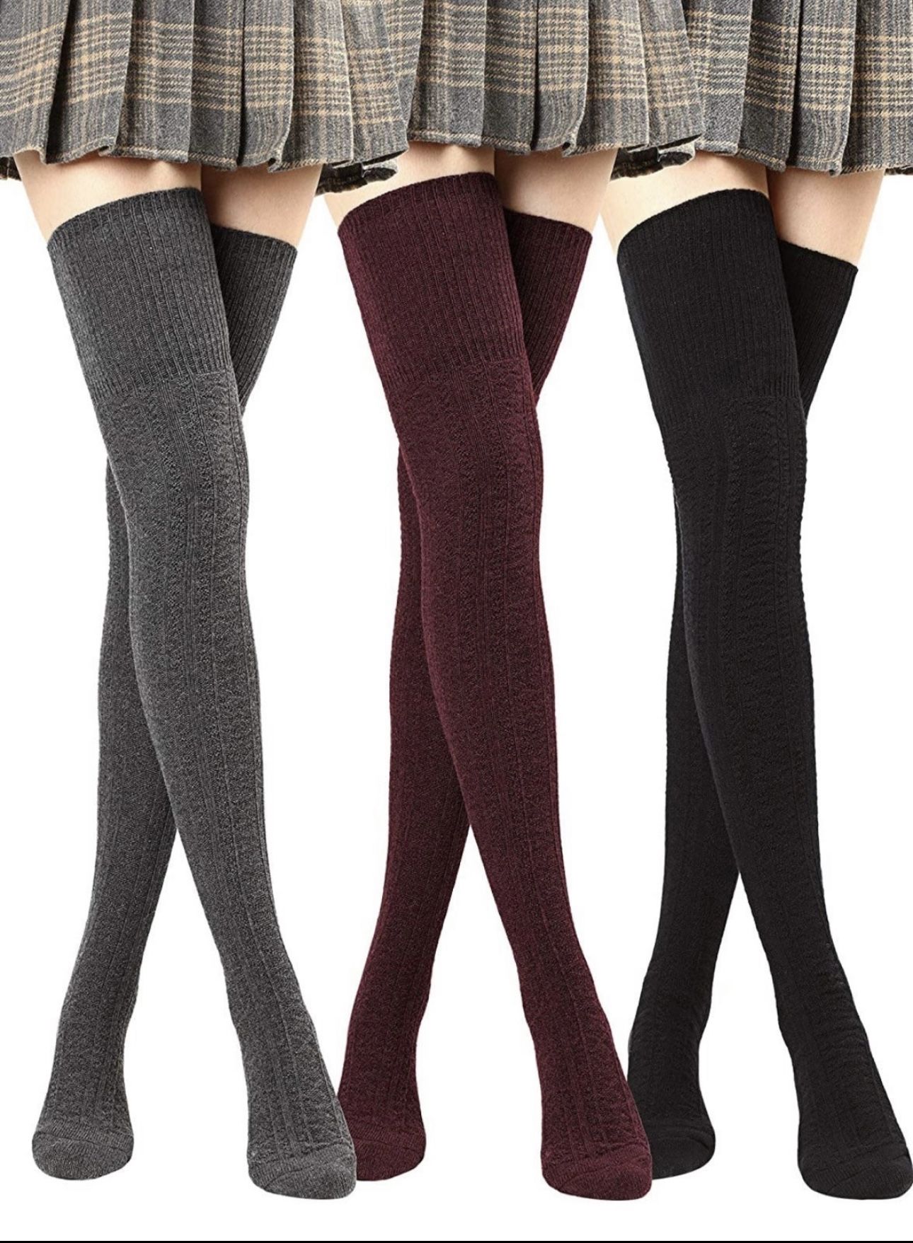 (3 Pairs)Women Thigh High Socks Over Knee Stockings Cotton Long Booting Socks