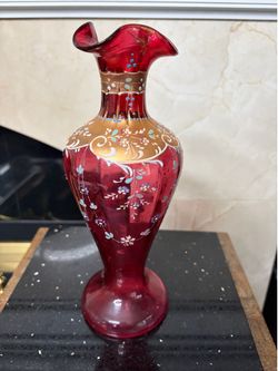 Vintage Venetian Ruby Red Blown Glass Vase