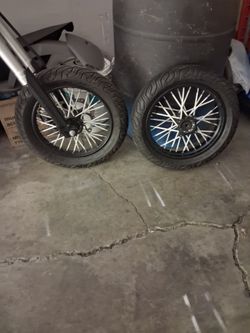 14" supermoto tires with rims.  These are for my Bomb Moto B2
