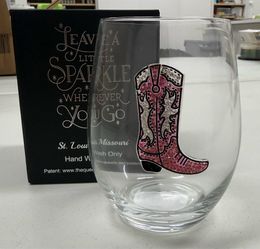 Pink Cowgirl Cowboy Boot Wine Glass
