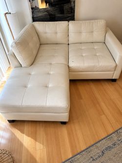 Cream/White L-Shaped Sectional Sofa with Chaise