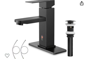 Homikit Touchless Bathroom Sink Faucet with Pop Up Drain & Deck Plate, Stainless Steel Automatic Motion Sensor Bathroom Faucets, Sensor Vanity RV Lava