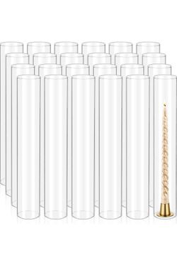 24 Pcs Hurricane Candle Holder Sleeve, H:14" D:2.5" Bottomless Glass Cylinder Candleholder Tall Clea